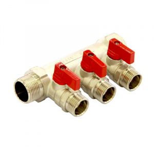 Коллектор с отсекающими кранами 1"х2вых. 1/2" НР HLV