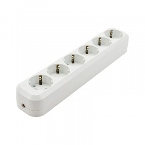 Колодка 6 гнезд с заземлением 16А 250 В IP20 белая TDM