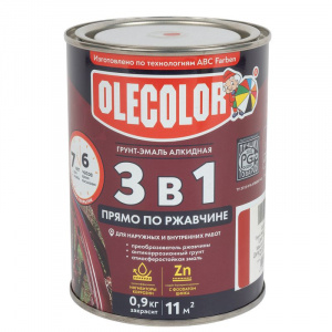 Грунт-эмаль по ржавчине 3 в 1 Olecolor красная 0,9 кг