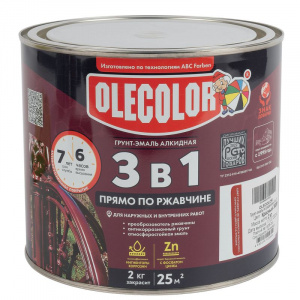 Грунт-эмаль по ржавчине 3в1 Olecolor красная (RAL 3020) полуглянцевая 2кг