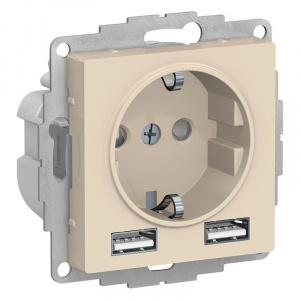 Механизм розетки с 2 USB Schneider AtlasDesign, бежевый