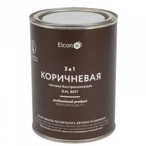 Грунт-эмаль по ржавчине 3 в 1 Elcon коричневая матовая RAL 8017 0,8 кг