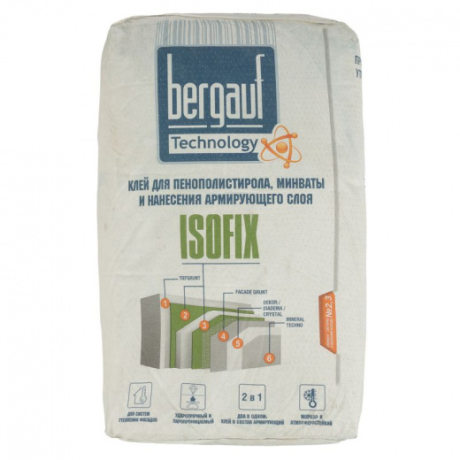 Штукатурно-клеевая смесь Bergauf Isofix для пенополистирола и минваты, 25 кг