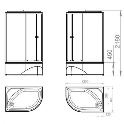 Душевая кабина Domani-Spa Delight Slim 128 R высокий поддон 120х80х218 см черные стекла