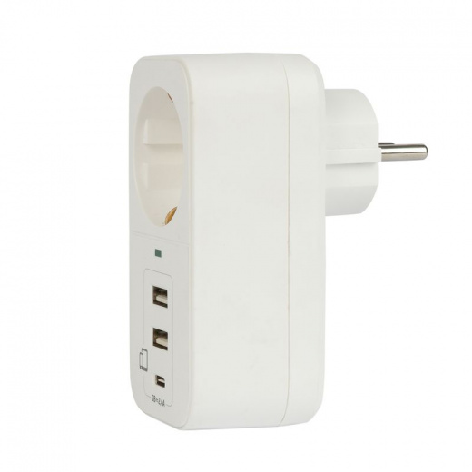 Адаптер сетевой Фотон 4000 Вт с заземлением 2 USB-A + 1 USB-C 2,4А
