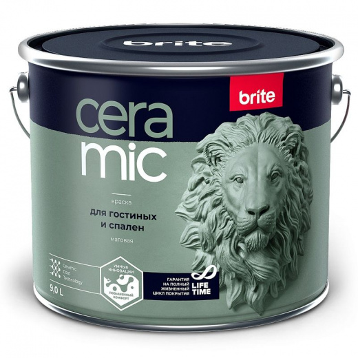 Краска для гостиных и спален Brite Сeramic белая база А 9 л