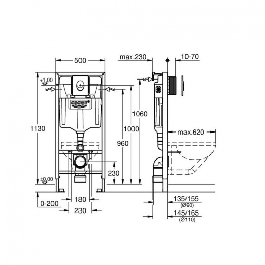 Инсталляция для унитаза Grohe Rapid SL 38750001 4 в 1 с кнопкой смыва
