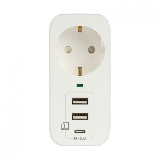 Адаптер сетевой Фотон 4000 Вт с заземлением 2 USB-A + 1 USB-C 2,4А