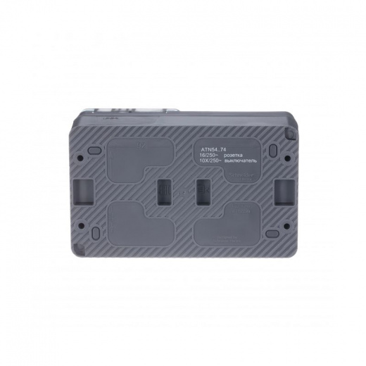 Блок выключателя двухклавишный и розетка с крышкой AtlasDesign антрацит IP54 Systeme Electric