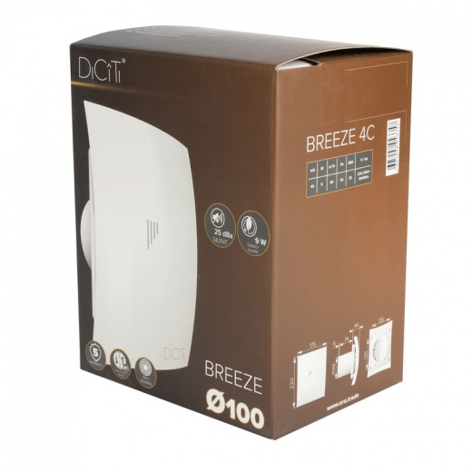 Вентилятор вытяжной 100 с обратным клапаном Breeze 4C DiCiTi белый 25дБ