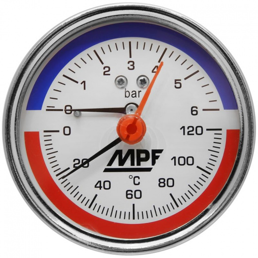 Термоманометр аксиальный 6 Бар, 120 С, 1/2" н, MP-У
