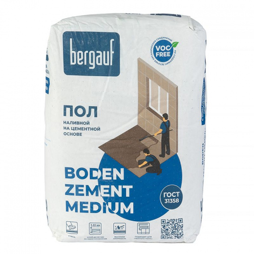 Наливной пол Bergauf Boden Zement Medium универсальный, 25 кг