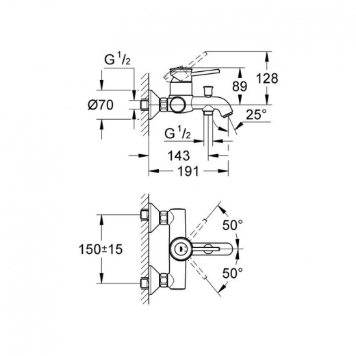Смеситель для ванны Grohe BauClassic 32865000