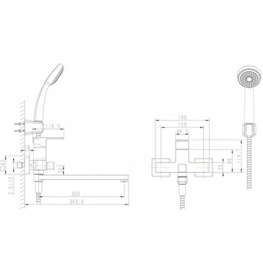 Смеситель Bravat Riffle для ванны c длинным изливом с аксессуарами F672106C-LB