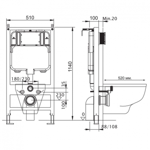 Комплект унитаза Gustavsberg Hygienic Flush с инсталляцией Aquatek