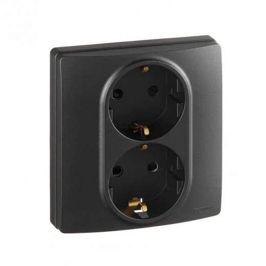 Розетка двухместная с заземлением Etika антрацит IP20 Legrand