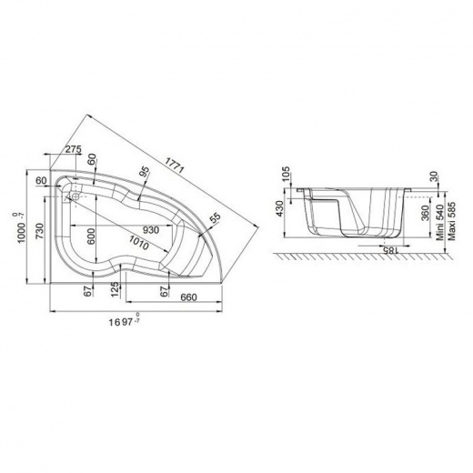 Акриловая ванна Jacob Delafon Micromega Duo 170х105 (E60221RU-00) левая
