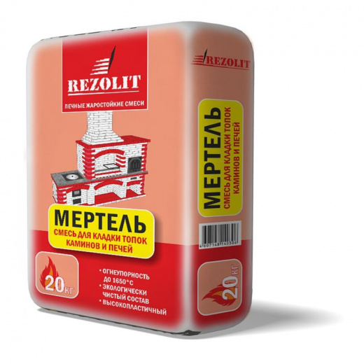 Смесь кладочная огнеупорная для топок каминов и печей Rezolit Мертель, 20 кг
