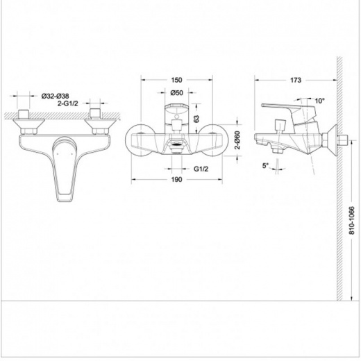 Смеситель Bravat Line для ванны c коротким изливом F65299C-1