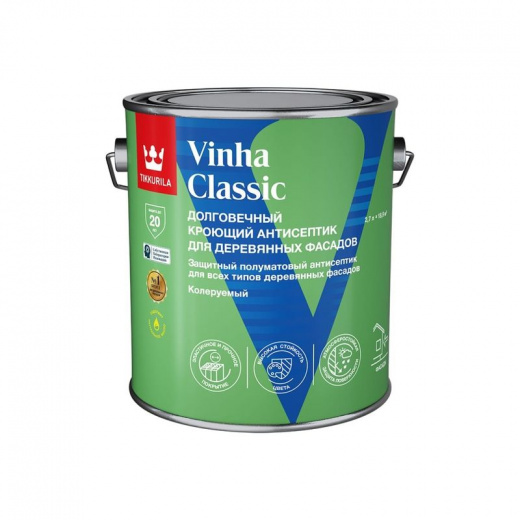 Антисептик кроющий для деревянных фасадов Tikkurila vinha classic белый полуматовый 2,7л
