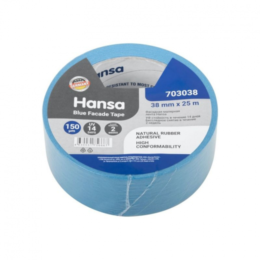 Лента малярная 38мм x 25м для наружных работ УФ-стойкая синяя Hansa