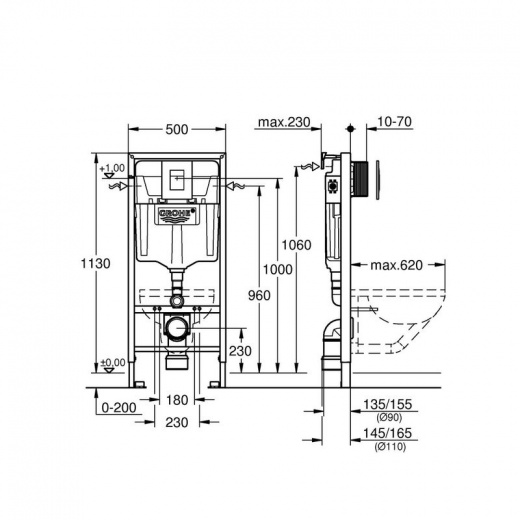 Инсталляция для унитаза Grohe Rapid SL 3 в 1 с кнопкой Skate Cosmopolitan хром