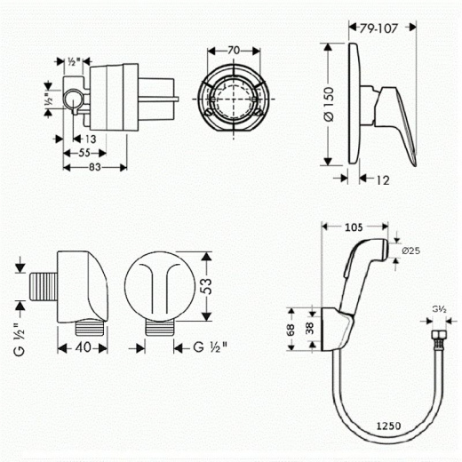 Гигиенический душ Hansgrohe SetLogis 3 в 1