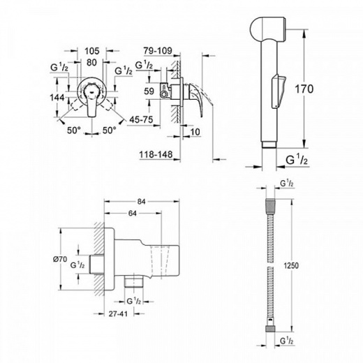 Гигиенический комплект Grohe BauCurve 123072