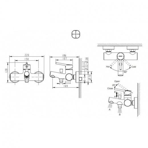 Смеситель Bravat Palace для ванны c коротким изливом F6172217CP-01-RUS