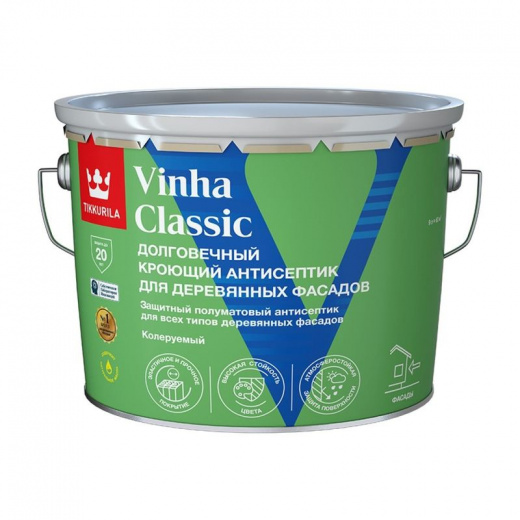 Антисептик кроющий для деревянных фасадов Tikkurila vinha classic белый полуматовый 9л