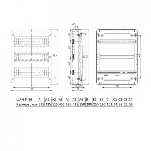 Щит распределительный встраиваемый Tekfor ЩРВ-П-36 пластиковый IP41 535x290x102мм 36 модулей