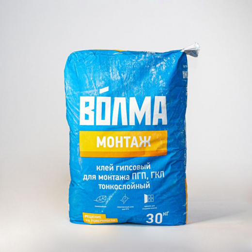 Клей для гипсокартона и пазогребневых плит Волма Монтаж, 30 кг