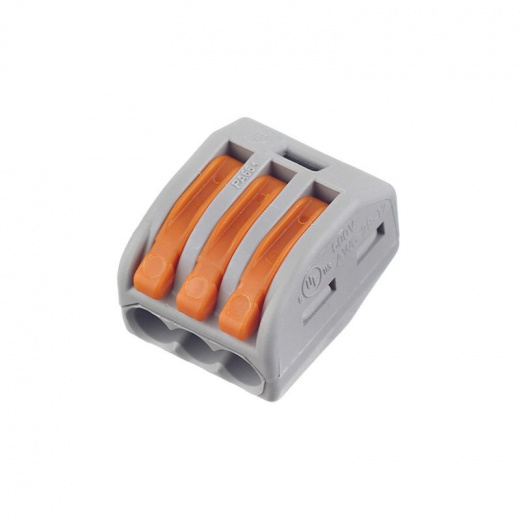 Клемма строительно-монтажная Wago 222-413 3-х проводная 0,2-4 мм² с рычажком 4 шт/уп