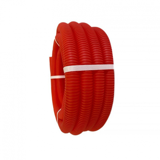 Трубка цветная гофрированная D32 (на 20-ю трубу) красная, бухта 10м