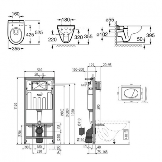 Комплект инсталляция Alcaplast 3 в 1 с унитазом Roca Victoria (4147033)