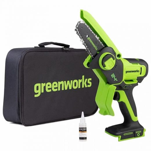 Цепная мини пила аккумуляторная Greenworks G24MCS10 24В шина 10 см