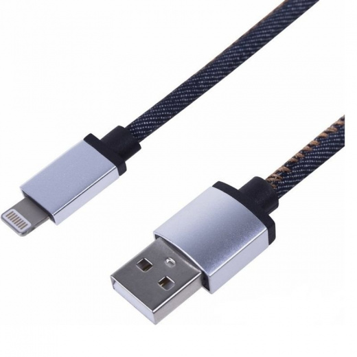 USB кабель для iPhone 5/6/7 моделей, шнур в джинсовой оплетке REXANT