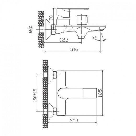 Смеситель для ванны Haiba HB60505-3 оружейная сталь