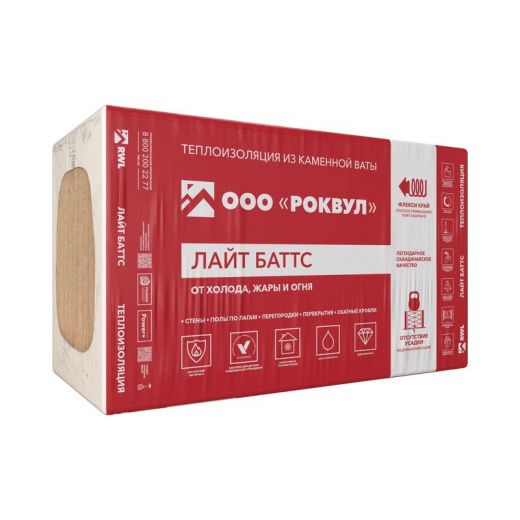 Утеплитель 1000х600х100 мм Роквул Лайт Баттс 37 кг/м³ 3 м²