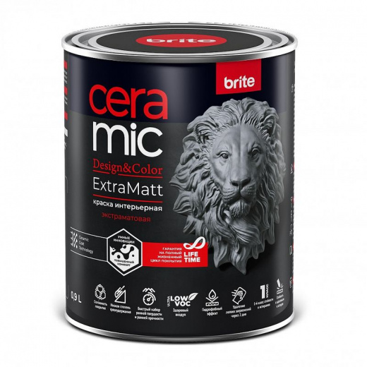 Краска интерьерная Brite Ceramic белая матовая база А 0,9 л