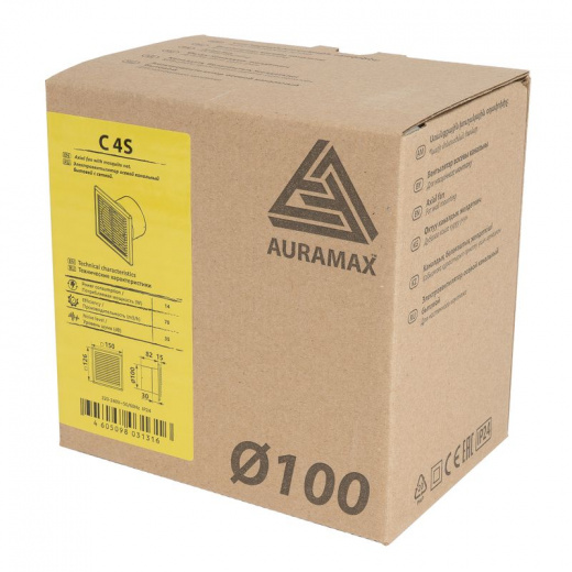 Вентилятор вытяжной D100 35дБ, 70м³/ч, с москитной сеткой С 4S AURAMAX белый