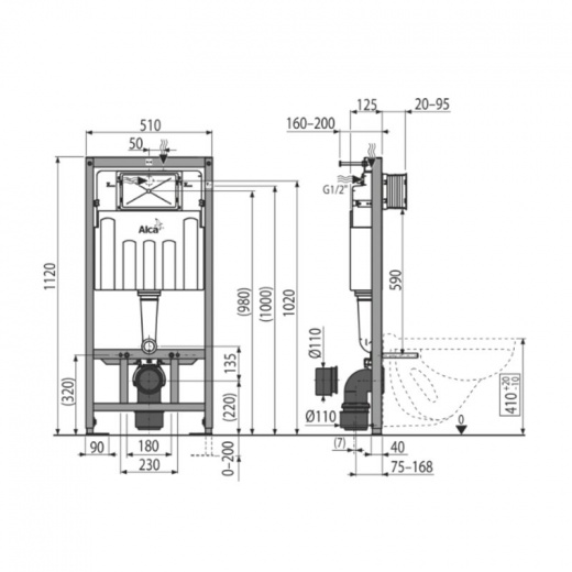 Комплект инсталляция Alcaplast 3 в 1 с унитазом Santek Бореаль (4137659)