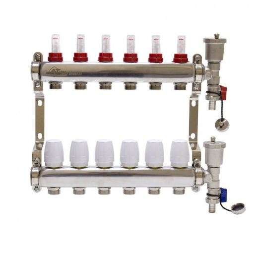 Коллекторная группа Altstream 1" евроконус 3/4" на 6 выходов с расходомерами