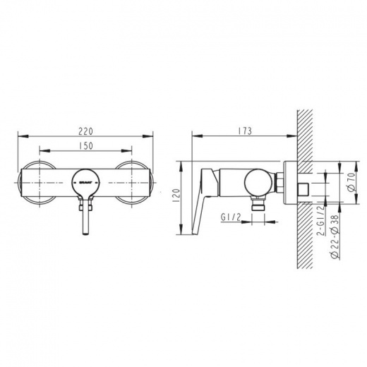 Смеситель Bravat Palace для душа F9172217CP-01-RUS